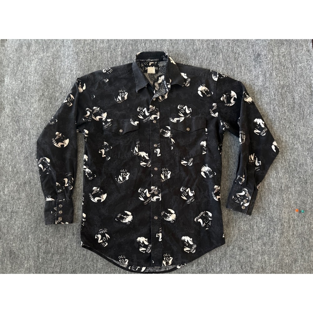 Jack Daniels Old No 7 Brand Black All Print Long Sleeve Western‎ Shirt Mens L
